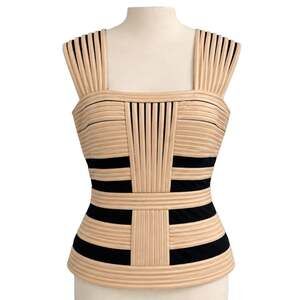Cartise Structured Pleated Banded Sleeveless Corset Top, Beige Black, Size 10